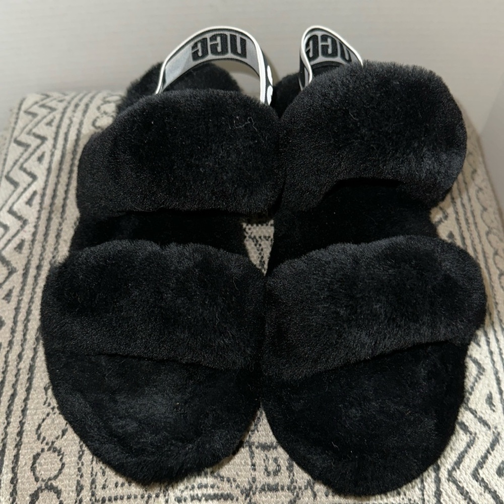 UGG Shearling Graphic Print Slingback Sandals